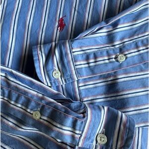 POLO Ralph Lauren Vintage Men’s All Cotton Blue & Red Stripe Button Down - XL